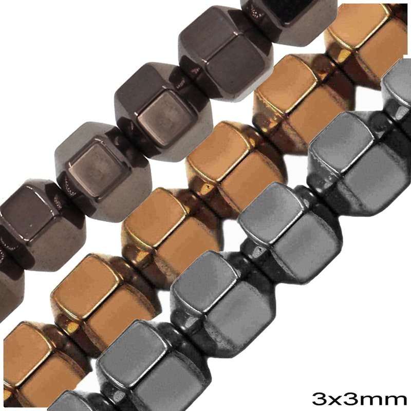 Hematine Cube Beads 3x3mm