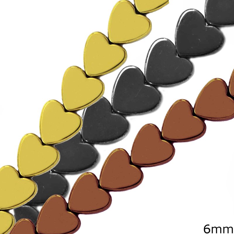 Hematite Heart Beads 6mm