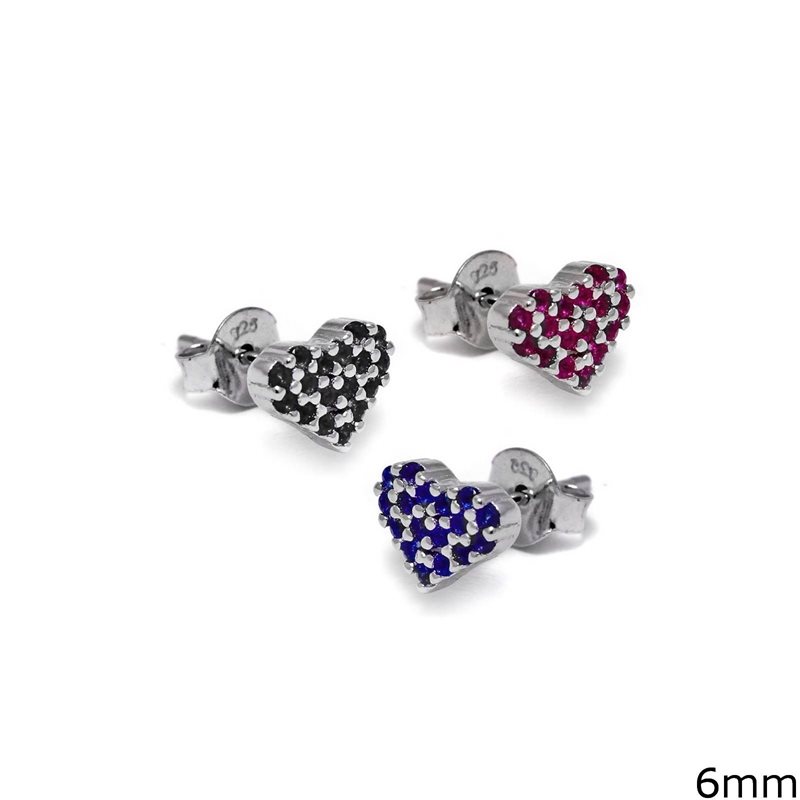 Silver 925 Earrings Heart with zircon 6mm
