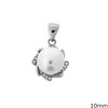 Silver Pendant with Pearl and Zircon 10mm