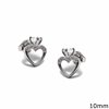 Silver 925 Earrings Heart with zircon on top 10mm