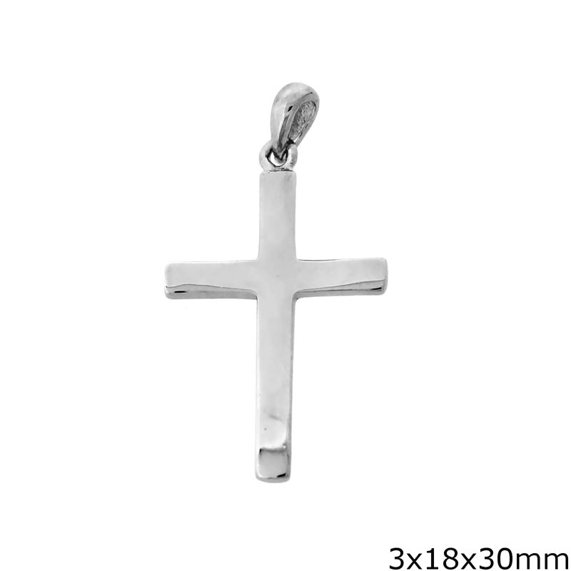 Silver 925 Pendant Cross 3x18x30mm Rhodium plated