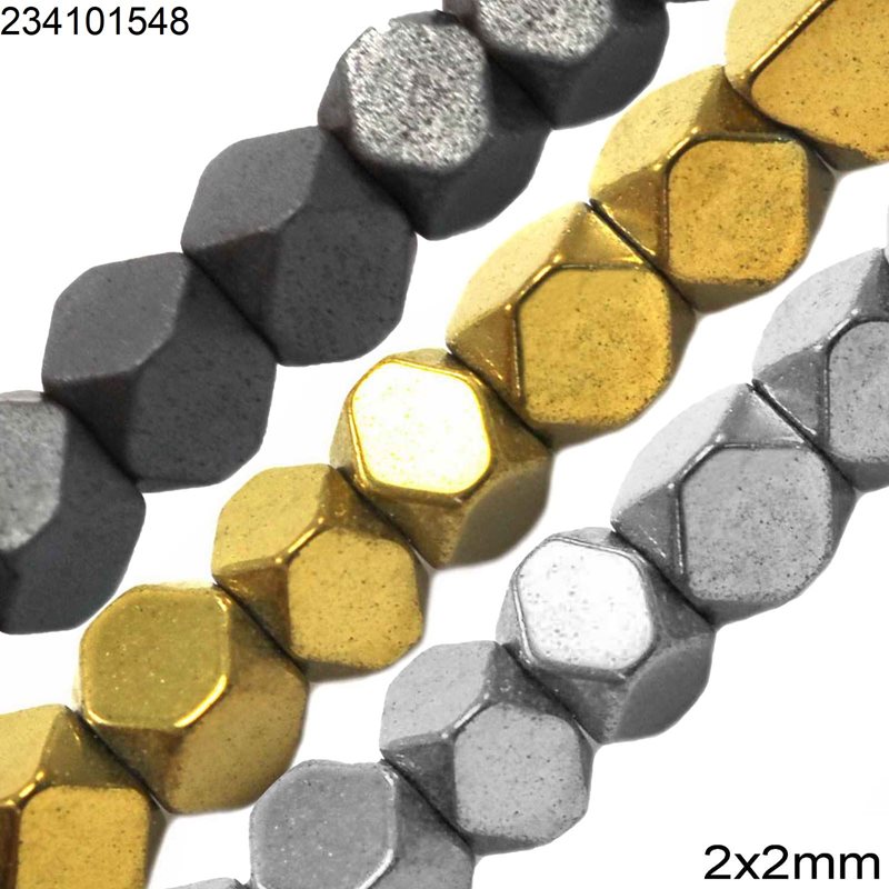 Hematine Square Beads Faceted 2x2mm