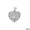 Silver 925 Pendant Heart with Zircon 15mm
