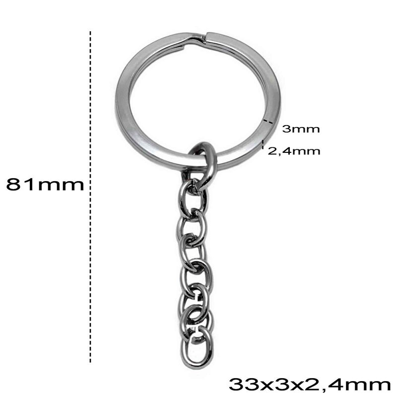 Iron Keychain with Split Ring Flat Wire 33x3x2.4mm and Oval Link Chain