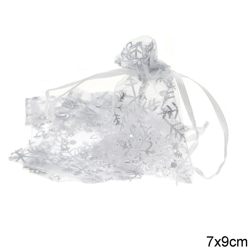 Organza Pouch 7x9cm with Snowflakes
