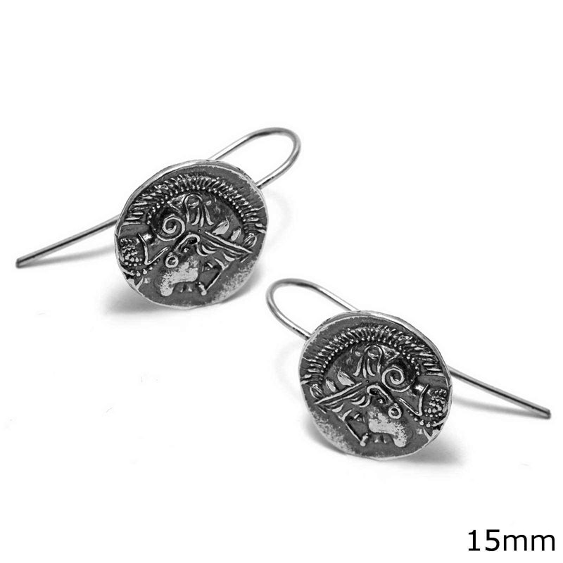 Silver 925 Earrings Coin Athena 15mm