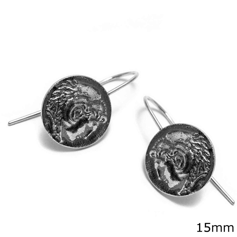 Silver 925 Earrings Coin Alexander the Great 15mm