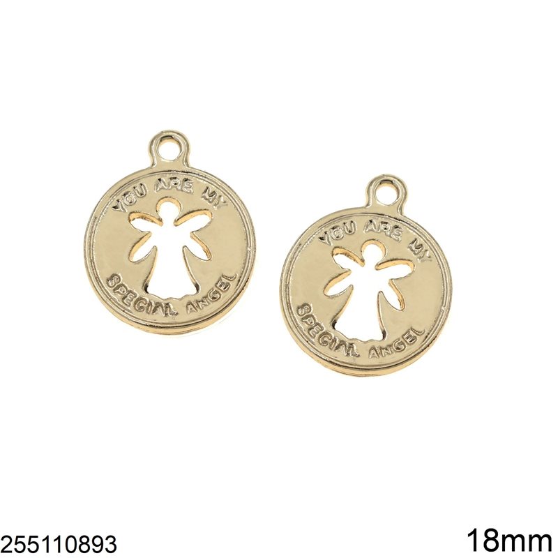 Casting Round Pendant Angel 18mm, Gold plated NF
