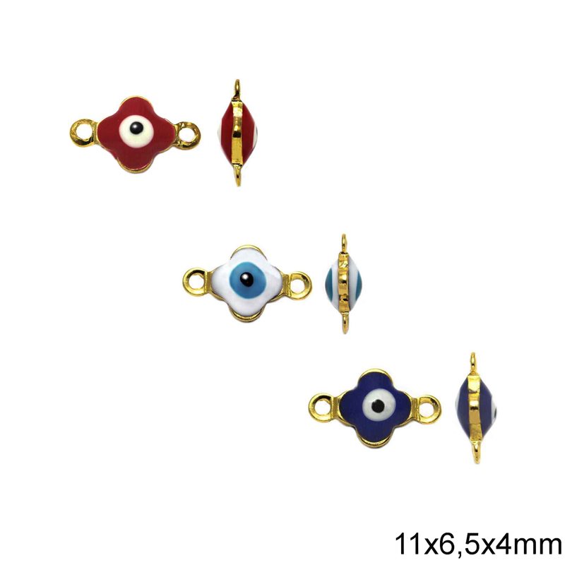 Casting Evil Eye Spacer Cross with Enamel Two Sided 11x6.5x4mm 