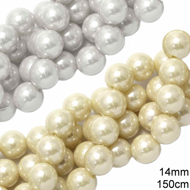 Plastic Pearl Bead C 14mm 150cm