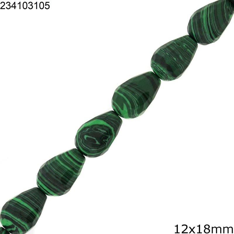 Malachite Faceted Pearshape Beads 12x18mm