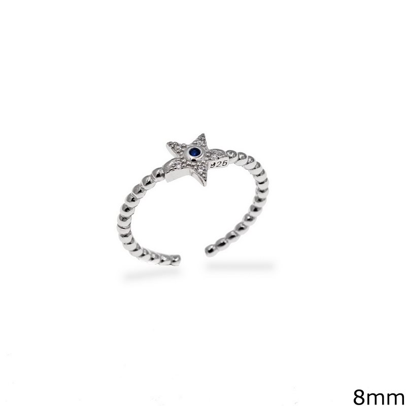 Silver 925 Ring Star 8mm with Zircon 