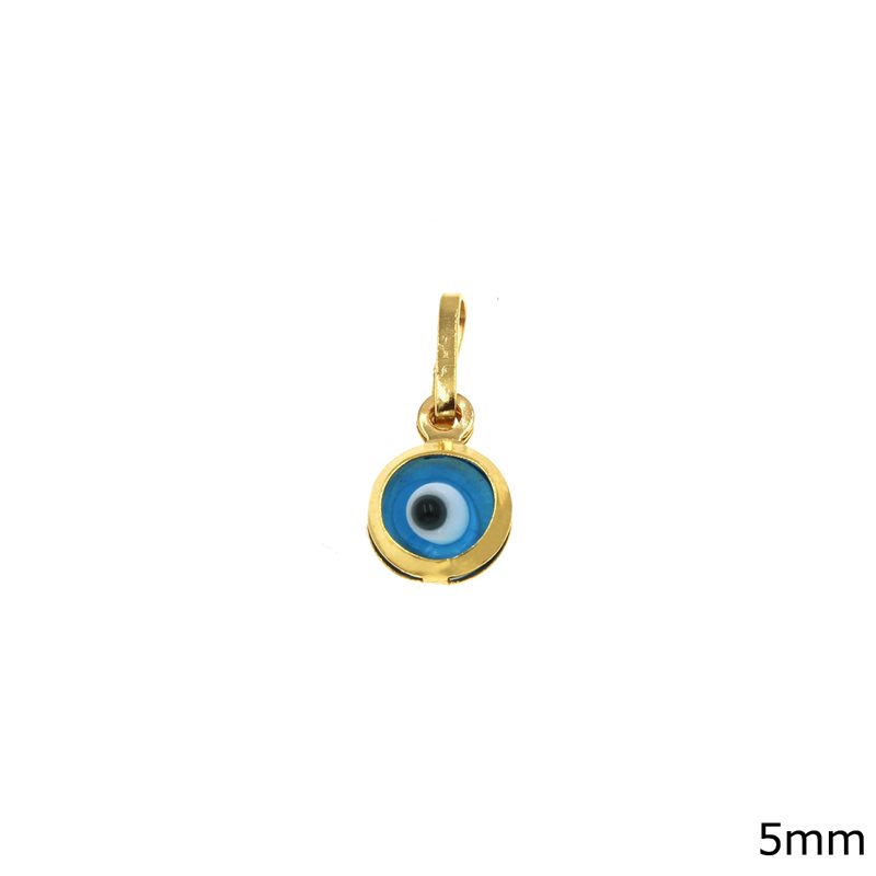 Gold Pendant with Glass Evil Eye Double Sided 5mm K14 0.20gr