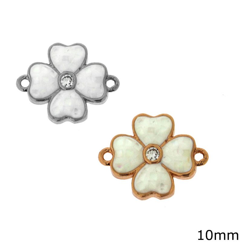 Metallic Spacer 4 Leaf Clover  with Zircon & Mopshell 10mm