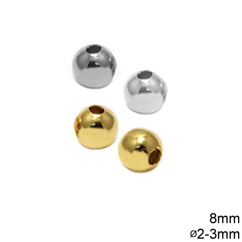 Brass Hollow Bead 8mm with 2-3mm hole