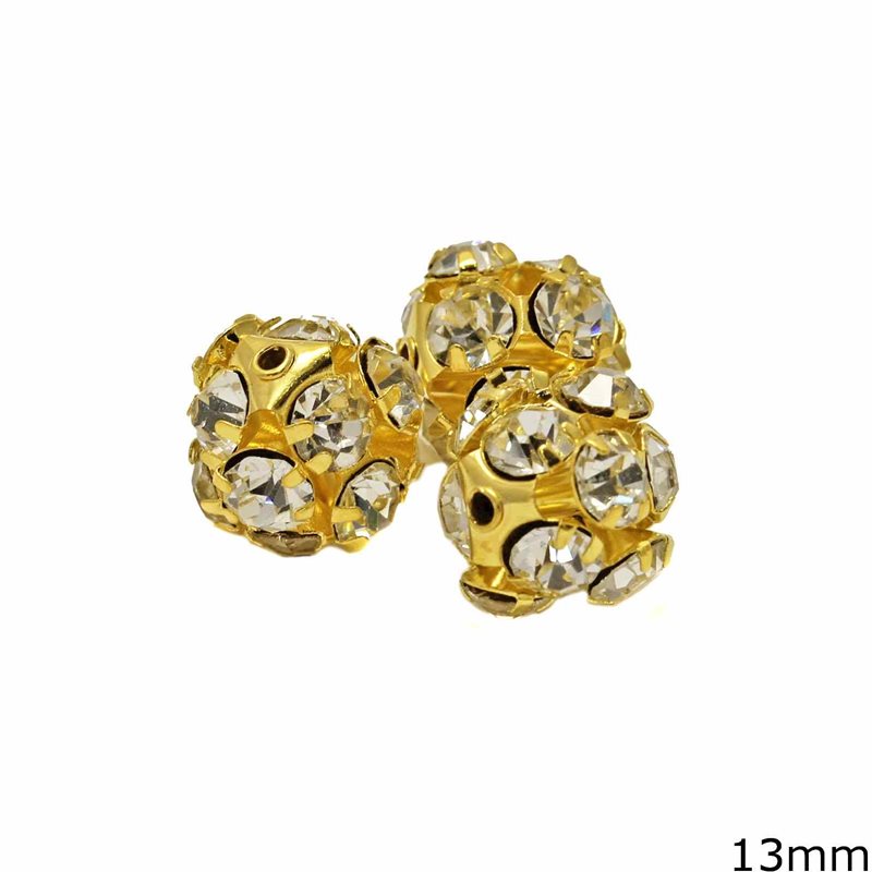Brass Bead with Rhinestones 13mm N/F