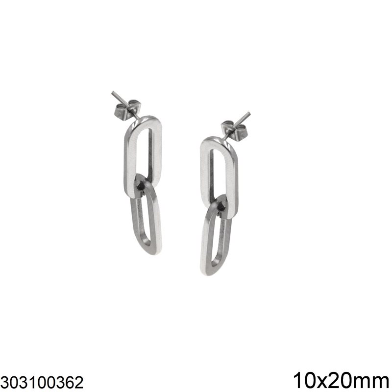 Stainless Steel Stud Earrings with Oval Hoops 10x20mm 