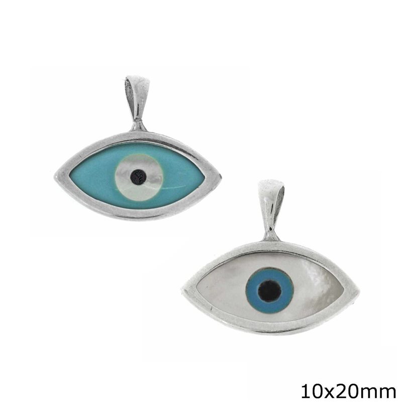 Silver 925 Pendant and Spacer Moop-Shell Evil Eye 10x20mm