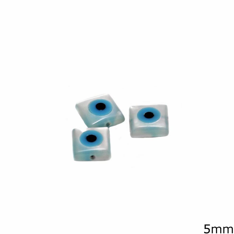 Mop-shell Square Bead with evil eye 5mm