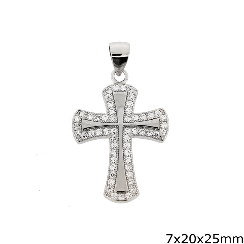 Silver 925 Pendant Cross with zircon 7x20x25mm