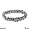 Stainless Steel Mesh Chain Bracelet Elastic with Shamballa Four-Leaf Clover 10mm 