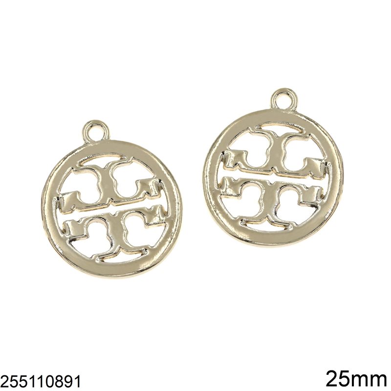 Casting Round Pendant with Cross 25mm, Gold plated NF