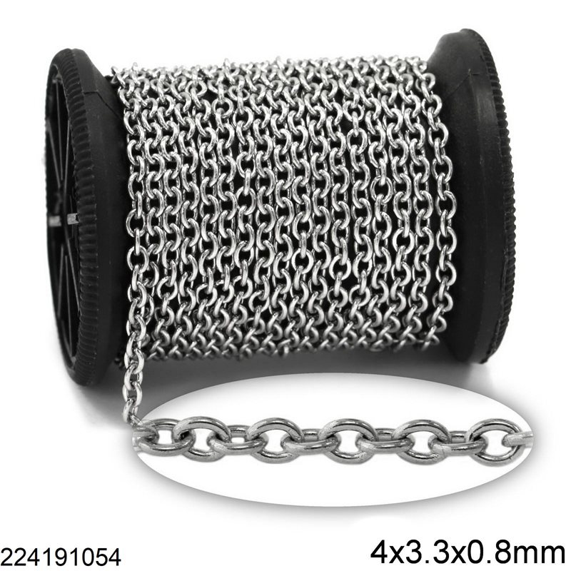 Stainless Steel Oval Link Chain Round Wire Soldered 4x3.3x0.8mm