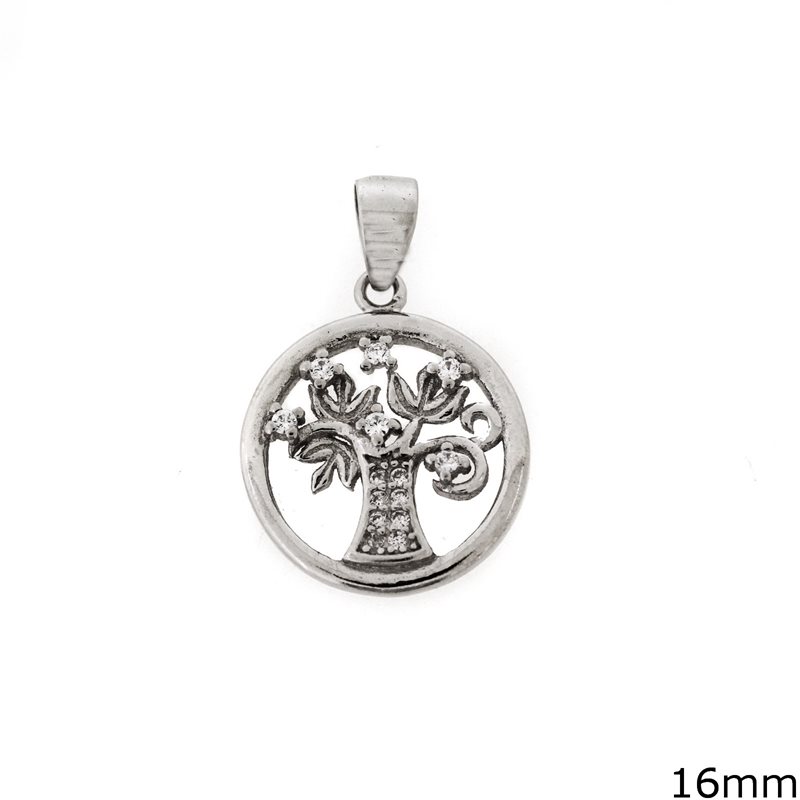 Silver 925 Pendant with Tree  and Zircon 16mm