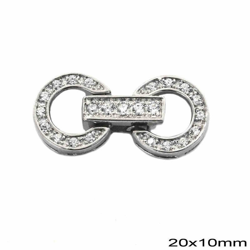 Silver 925 Clasp Circles with Zircon 20x10mm