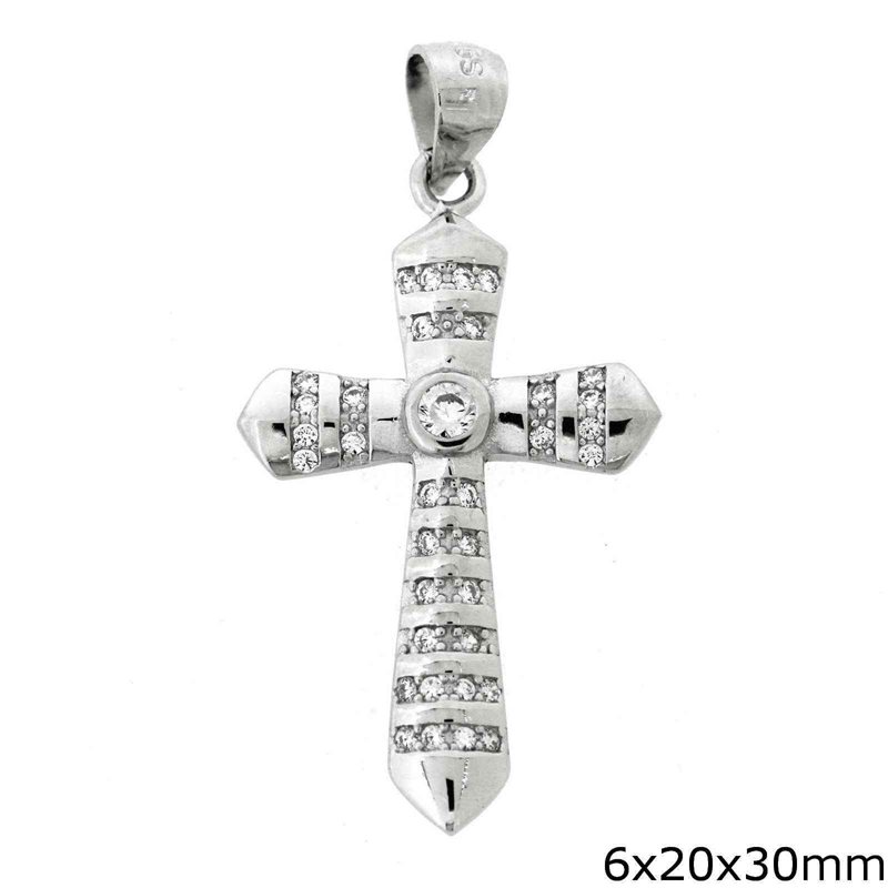 Silver 925 Pendant Cross with zircon 6x20x30mm