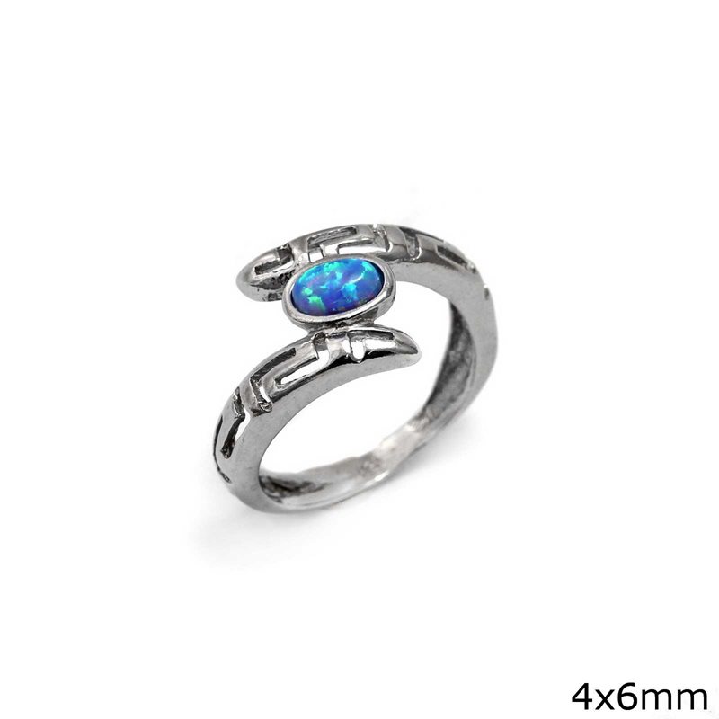 Silver Ring Meander with Opal 4x6mm