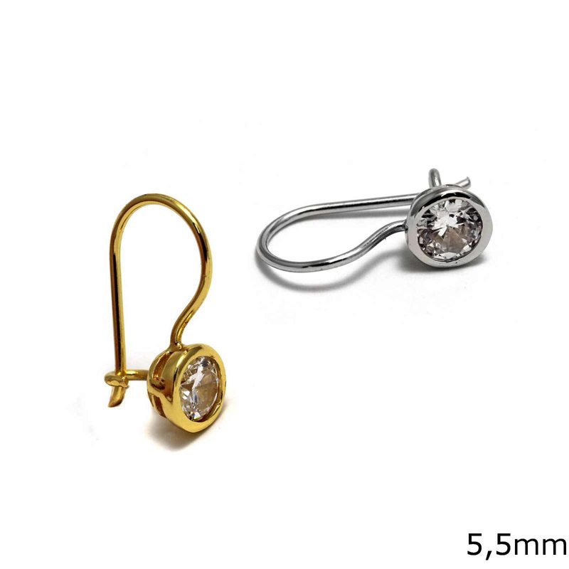 Silver 925  Hook Earrings with Zircon 5.5mm