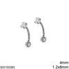Stainless Steel Belly Button 1.2x8mm with Ball and Zircon 4mm
