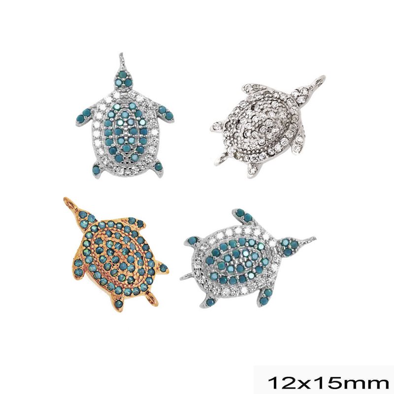 Silver 925 Pendant & Spacer Turtle with Zircon 12x15mm