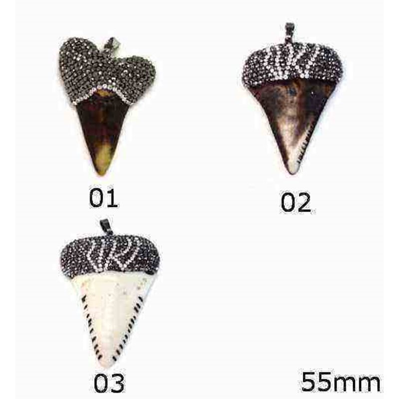 Shark Tooth Pendant with Marcasite 55mm