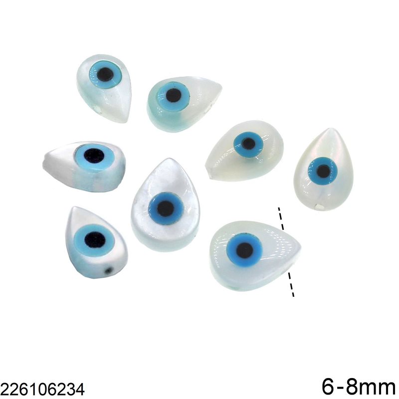 Shell Bead Peashape with Evil Eye 6-8mm