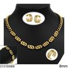 Stainless Steel Set of Necklace 40cm,Hoop Earrings 22mm,Bracelet 18cm & Ring Meander 8mm, Gold