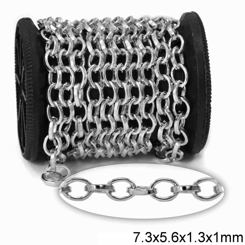 Iron Oval Link Chain Flat Wire 7.3x5.6x1.3x1mm