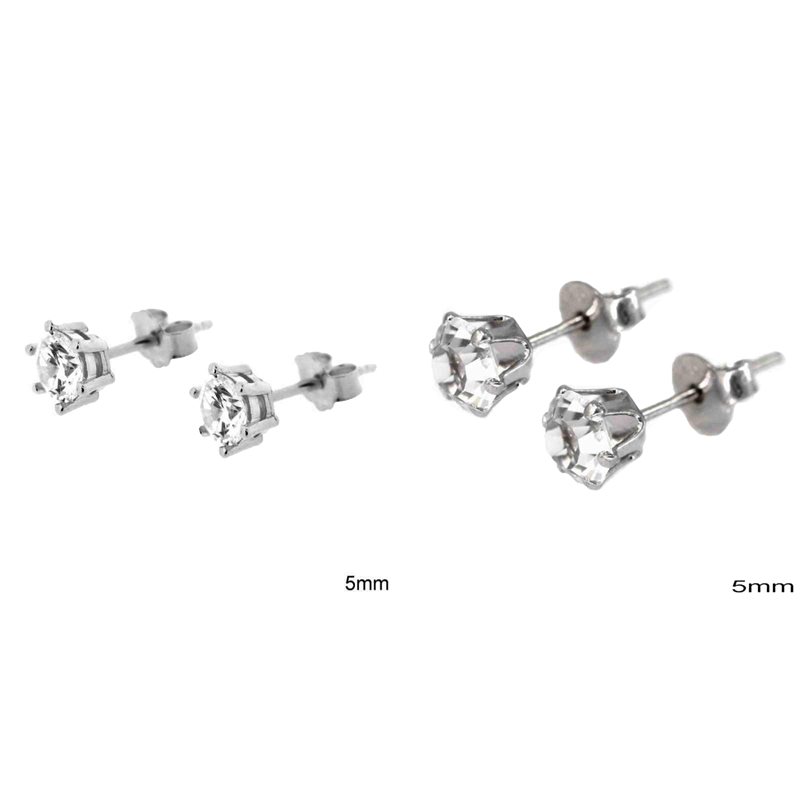 Silver 925 Round Earrings with Zircon 5mm