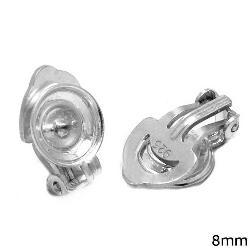 Silver 925  Ear Clip with Post 8mm