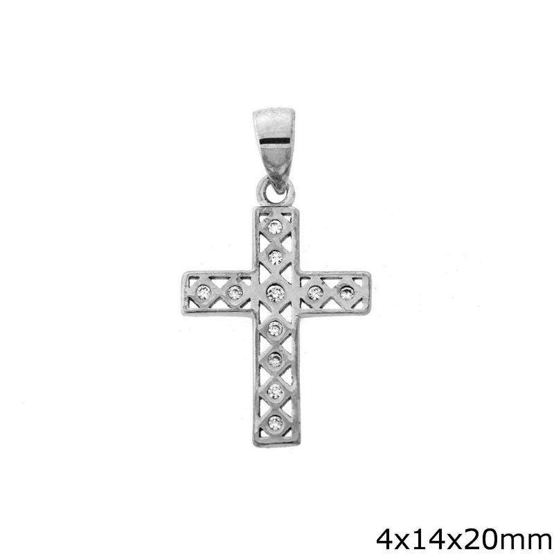 Silver 925 Pendant Cross with Zircon 4x14x20mm