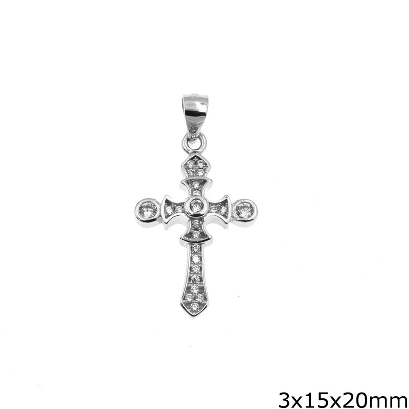 Silver 925 Cross Pendant with Zircon 3x15x20mm