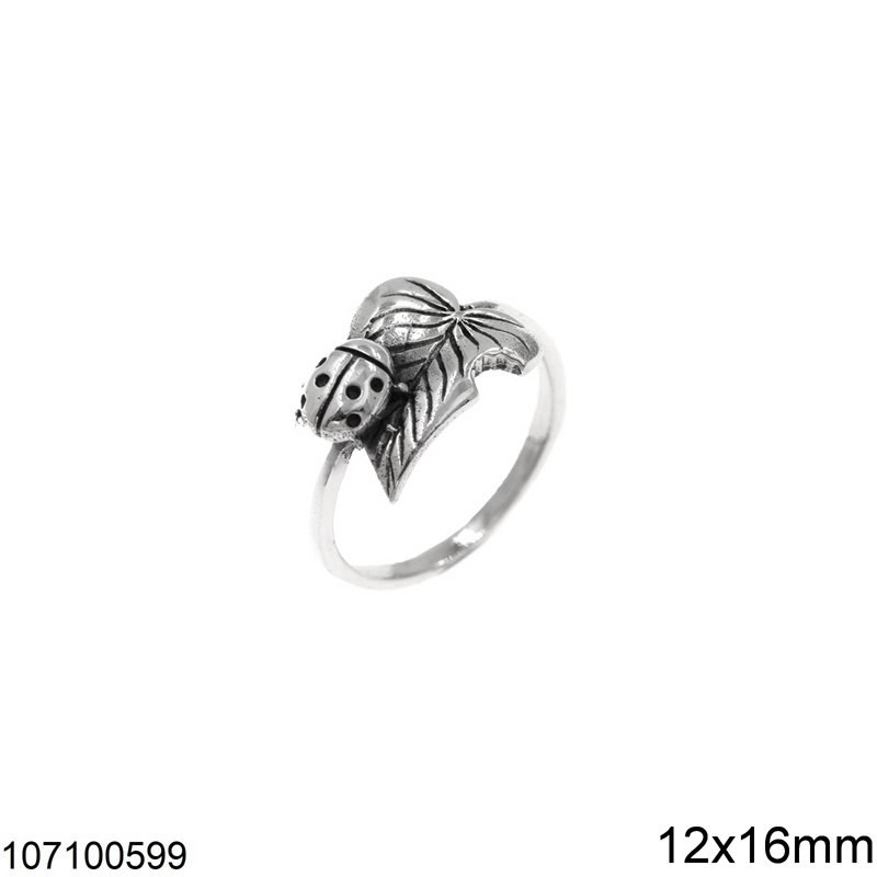 Silver 925 Ring Leaf with Ladybug 12x16mm 