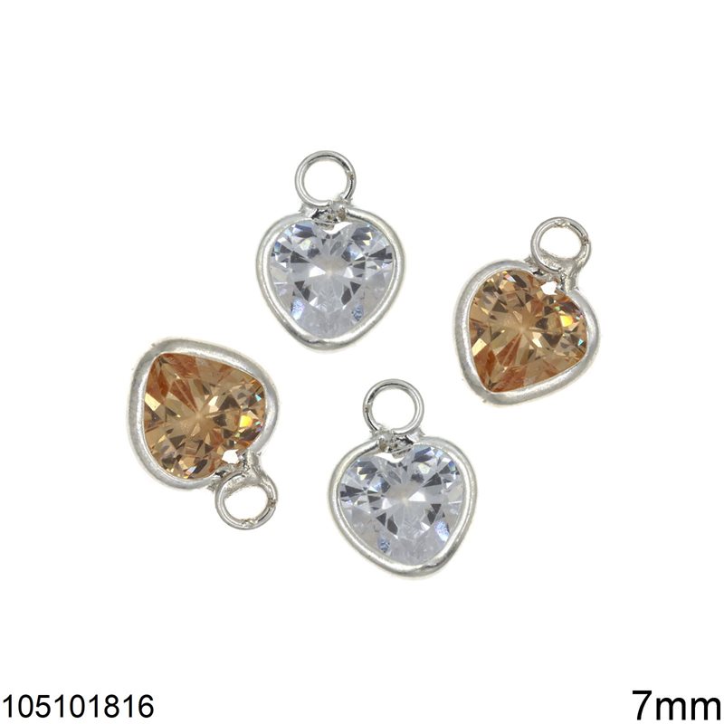 Silver 925 Pendant Heart with Stone 7mm