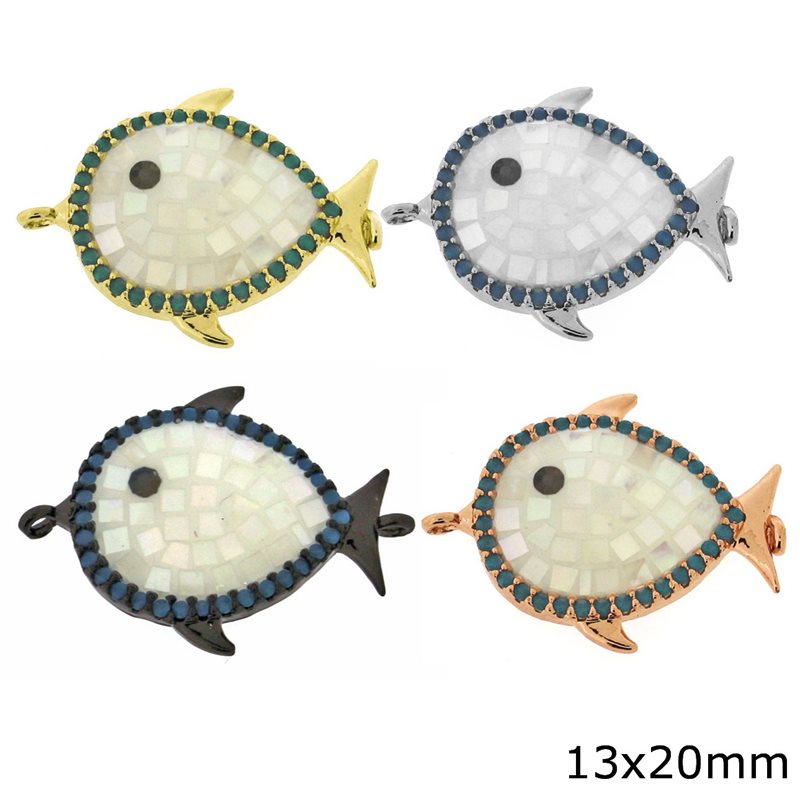 Metallic Spacer Fish with Zircon & Mopshell 13x20mm