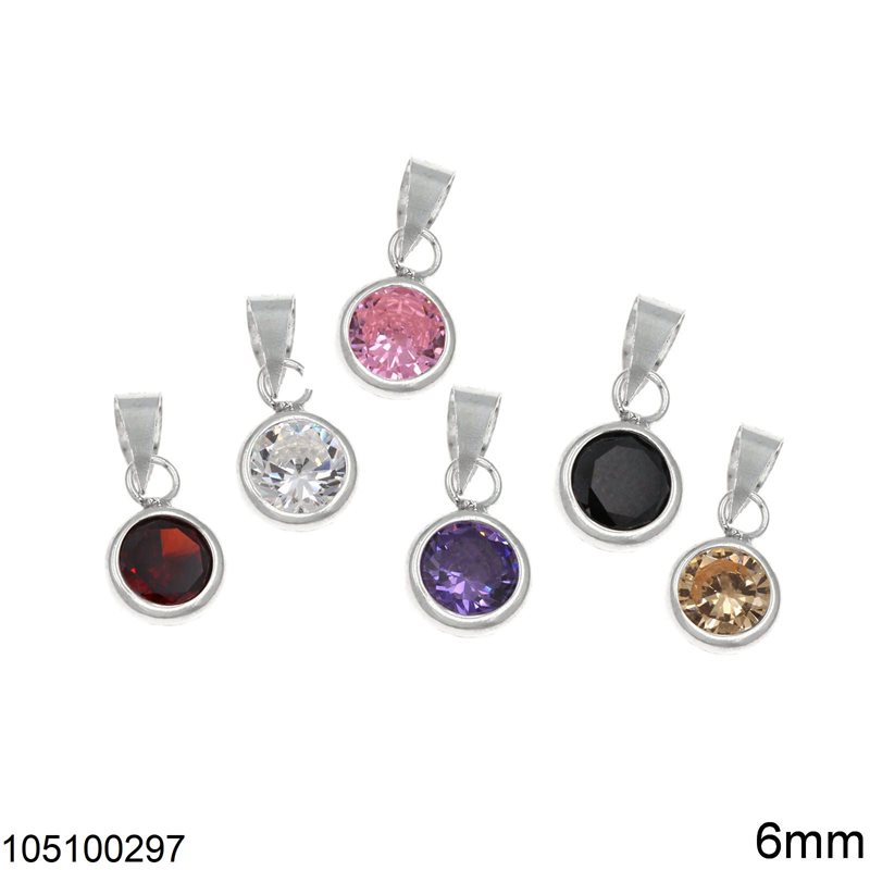 Silver 925 Round Pendant with Zircon 6mm