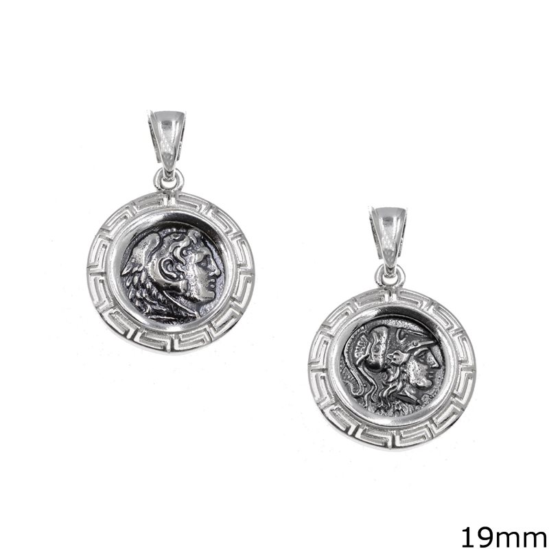 Silver 925 Pendant Ancient Coin with Meander 19mm