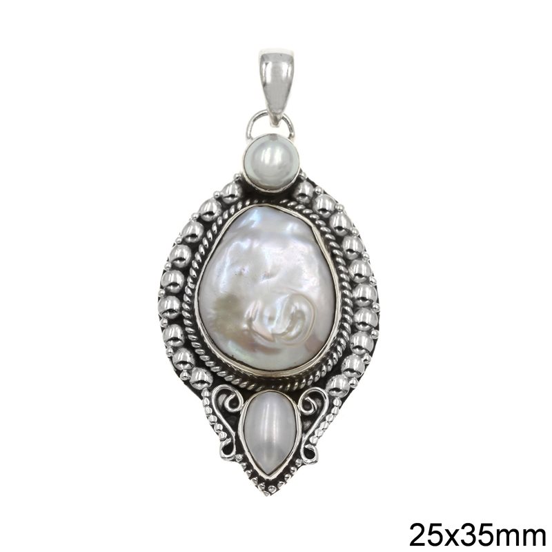 Silver 925 Pendant 25x35mm with Freshwater Pearl