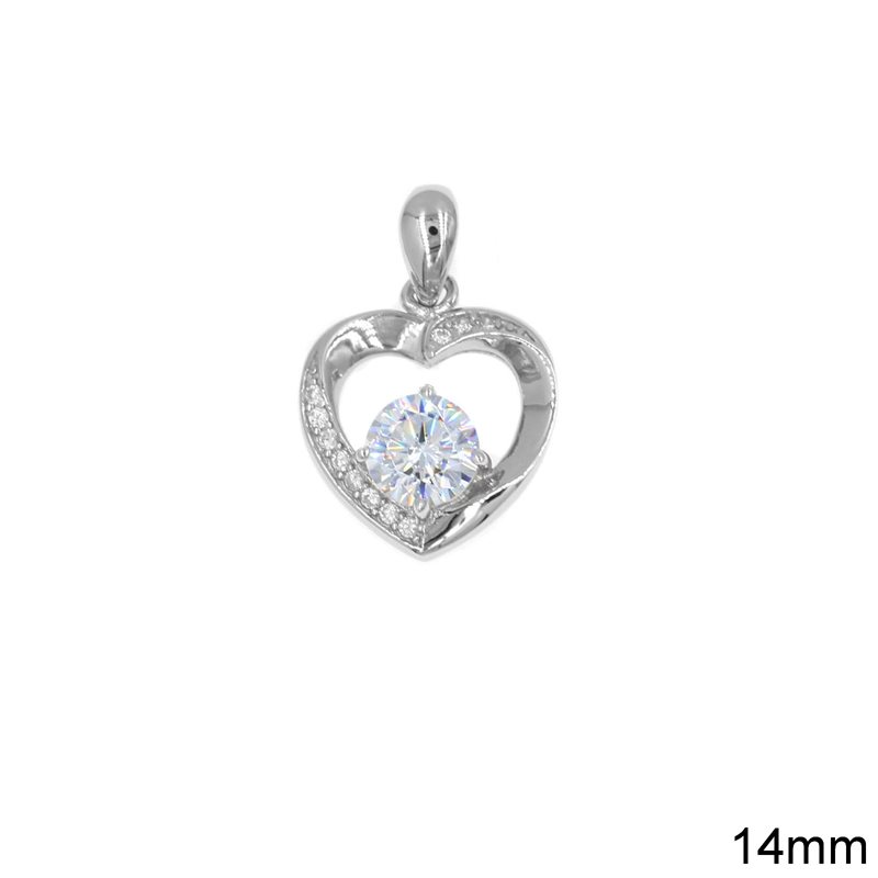 Silver 925 Pendant Heart with Zircon 14mm
